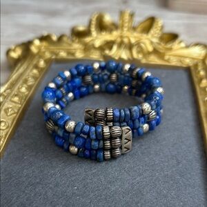 Carolyn Pollack denim lapis and sterling silver 3-row memory wire cuff bracelet